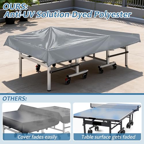 Outdoor Ping Pong Table Cover for 9x5 ft Table, Heavy Duty 600D Waterproof Polyester, UV Fade Resistant, Windproof Buckle Straps, Fits Folding & Flat Tables, Storage Bag, Dark Gray - color: Gray
