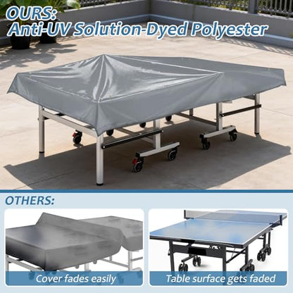 Outdoor Ping Pong Table Cover for 9x5 ft Table, Heavy Duty 600D Waterproof Polyester, UV Fade Resistant, Windproof Buckle Straps, Fits Folding & Flat Tables, Storage Bag, Dark Gray - color: Gray