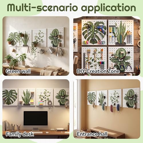 Boho Wall Decor Pegboard, 12x12 Inch Metal Display Board for Small Space, Ins Style Decor for Bedroom, Desk, Dorm, Living Room - style: Fresh Plant Style