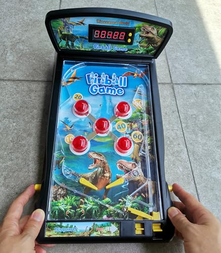 Dinosaur Pinball Machine, Tabletop Arcade, LED Scoreboard, 8+ | Dinos Pinball Game for Kids & Adults, 16.5" Compact Size, Lights & Sound Effects, Family Fun, Birthday Gift