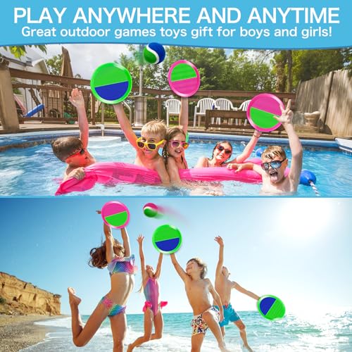 Outdoor Toys for Kids Ages 3-5, 4-8, 8-12 - Ball Catch Game for 3 4 5 6 7 8 -12 Year Old Boys Girls, Outside Toss Game Set for Beach, Pool, Yard - Toddlers Birthday Gifts Easter Basket Stuffers(6Pcs) - style: 6 Paddles 3 Balls