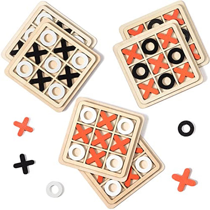 Meooeck 6 Pieces Wooden Tic Tac Toe Game Mini Board Game XO Chess Board Family Toys Birthday Party Favors, Goody Bag Stuffers(Classic Color)