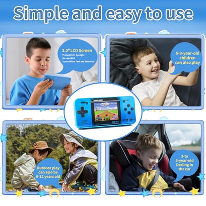 Handheld Game for Kids -Preloaded 220 Retro Video Games, Portable Gaming Player with Rechargeable Battery 3.0" LCD Screen, Mini Arcade Electronic Toy Gifts for Boys Girls (Blue) - style: Blue