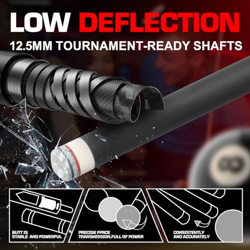 Banly Carbon Fiber Pool Cue Stick - Billiard Pool Stick for Adults, Low Deflection Pool Stick with Metal Ring Professional Cue Stick with Box Case - color: Black