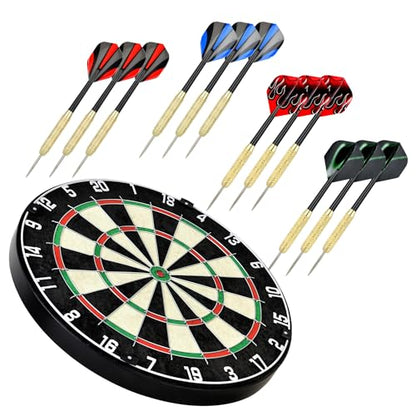 Dartboard with Staple-Free Bullseye Easily Recognizable Numbers 18g Steel Tip Darts Set 12 Steel Tip Darts 18g Mounting Kits Include - style: DB - N