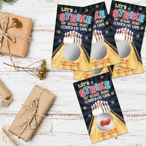 50 Pcs Let's Strike Up Some Fun Scratch Off Game Cards for Party | Bowling Themed Scratch Cards for Bowling Lovers, Birthday Party, Sports Lottery Group Games, Enterprises Activity Supplies - color: Dark