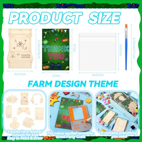 Saypacck 24 Pcs Video Game Party Favors Wooden Painting Craft Kits Birthday Party Supplies with Organza Bag for Goodie Bags Fillers Adult Thank You Gifts - style: Game Theme