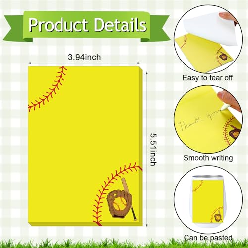 Ctosree 12 Pcs Softball Sticky Notes Pads Softball Gifts for Players Teams Rewards Party Favors Decor Supplies Lined Sticky Notes for Practice Reminders Office to Do Lists, 3.94 x 5.51 in 6 Designs - style: Softball