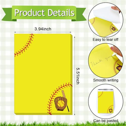 Ctosree 12 Pcs Softball Sticky Notes Pads Softball Gifts for Players Teams Rewards Party Favors Decor Supplies Lined Sticky Notes for Practice Reminders Office to Do Lists, 3.94 x 5.51 in 6 Designs - style: Softball