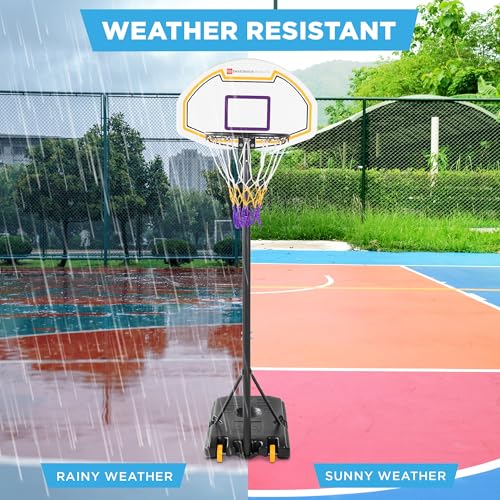 Best Choice Products Kids Height-Adjustable Basketball Hoop, Portable Backboard Set w/ 2 Wheels, Fillable Base, 70.5in to 82.3in Tall - style: Purple/Yellow