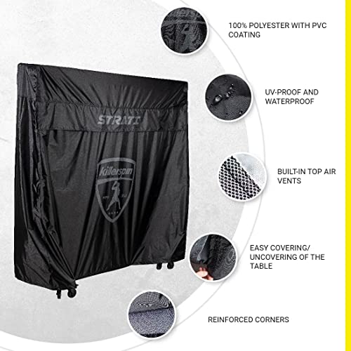 Killerspin MyT Strati Table Cover for Foldable Indoor and Outdoor Table Tennis Tables, 100% Polyester with PVC Coating, Black