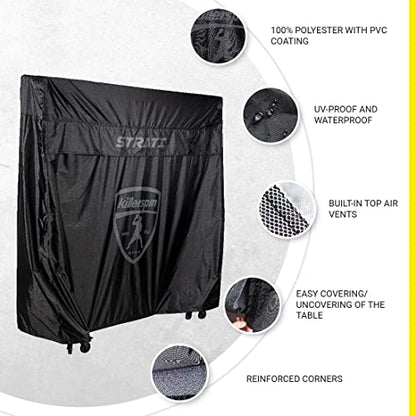 Killerspin MyT Strati Table Cover for Foldable Indoor and Outdoor Table Tennis Tables, 100% Polyester with PVC Coating, Black