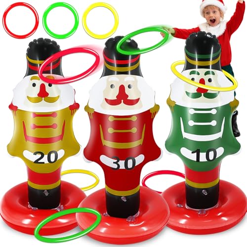 9 Pcs Christmas Ring Toss Games for Family Party Inflatable Nutcracker Ring Toss Christmas Party Decorations Xmas Activities Favor Gifts for Kids Stocking Stuffers Carnival Holiday