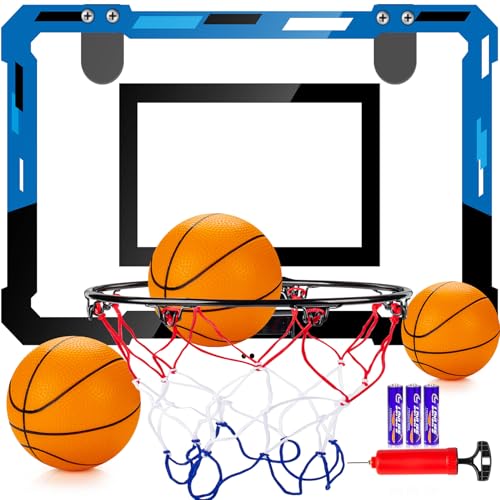 Basketball Mini Hoop Indoor Boys Gifts for Kids Adults, Door Room Mini Hoop with Balls, Basketball Accessories for Teen Boy Gifts, Blue - style: Blue Basketball Hoop Set