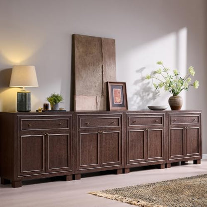 ACCOHOHO Modern Farmhouse Buffet Cabinet, 126" Sideboard Credenza, Modular Storage Cabinet with Framed Panel Fronts, Adjustable Shelves & Dual Base Design, Natural Walnut - color: Natural Walnut, size: 4 Piece