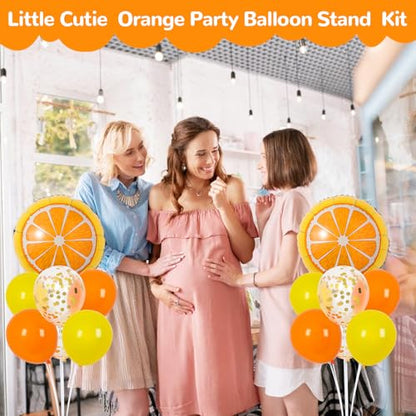 Little Cutie Fruit Party Balloons Stand Kit 2 Sets With 2 Orange Slice Foil Balloons Orange Yellow Gold Confetti Balloon Centerpiece for Tables for Birthday Party Little Cutie Baby Shower Decorations - style: Orange