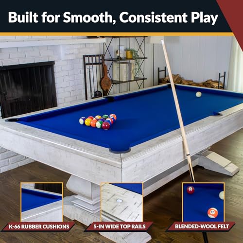 Hathaway Montecito 8ft Pool Table for Game Room – Billiard Table with Poly-Coated Non-Slate Playfield, Drop Pockets, Leg Levelers – Includes Cues, Pool Balls, Chalk, Triangle, Brush – Driftwood Finish