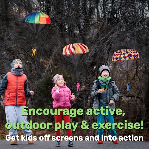 NUTTY TOYS Parachute Toys for Kids - Tangle Free Outdoor Flying Parachute Men, Top Indoor & Outside, 3 4 5 6 7 8 9 10 11 12 Year Old, Best Christmas Stocking Stuffers Idea 2026 Unique Boy & Girl Gifts - style: Rainbow