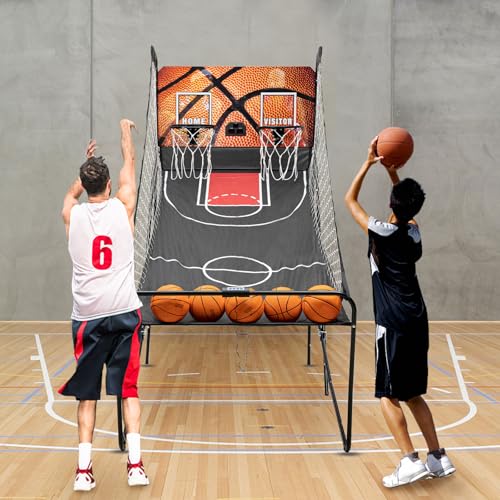 Electronic Basketball Arcade Game Indoor with LED Scoreboard - Dual Shot Basketball Game for Kids and Adults with 8 Game Modes, Collapsible Design for Easy Storage
