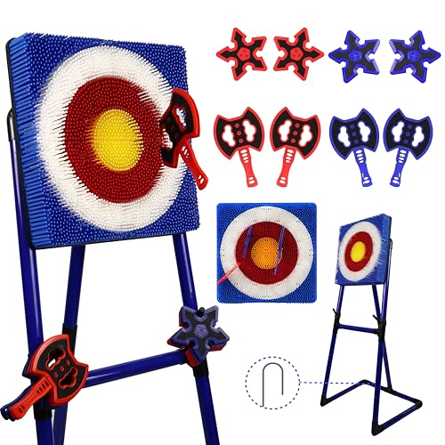 BunnyBoo Family Axe Throwing Game for Backyard Fun | Safe Bristle Target Set with 4 Axes & 4 Darts for Kids & Adults | Lightweight & Portable for Carnival, Camping, Party and Indoor/Outdoor Games - color: Blue