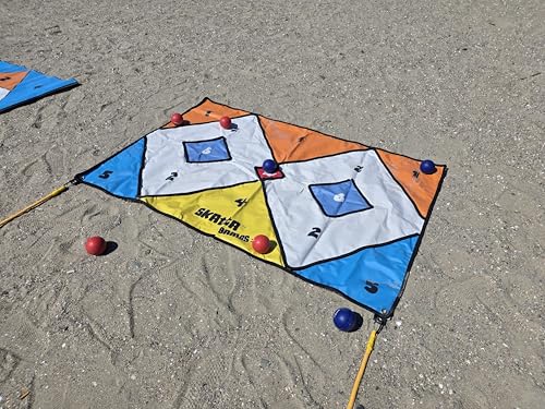Skatta Ball Premium Yard Game Set - Outdoor Bocce and Shuffleboard Hybrid Lawn Play for Adults & Family - Weatherproof Backyard Beach Activity Kit with 2 Target Boards, 8 Rolling Balls