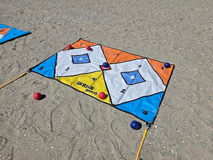 Skatta Ball Premium Yard Game Set - Outdoor Bocce and Shuffleboard Hybrid Lawn Play for Adults & Family - Weatherproof Backyard Beach Activity Kit with 2 Target Boards, 8 Rolling Balls
