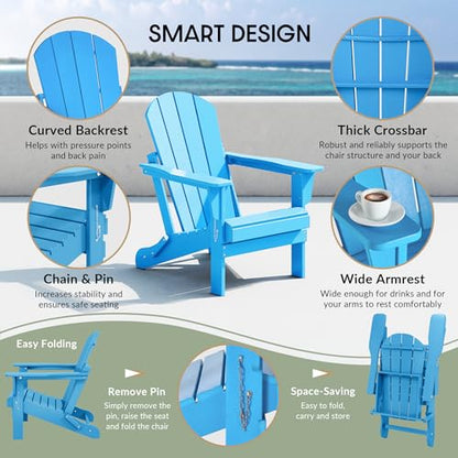 WestinTrends Malibu HDPE Outdoor Patio Folding Poly Adirondack Chair, Pacific Blue - color: Pacific Blue, size: 1 Chair