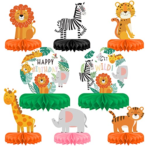 Safari Birthday Decorations Table Centerpiece - Jungle Animals Theme Party Supplies, Honeycomb Table Toppers for Animal Jungle Theme Party Decorations - style: safari