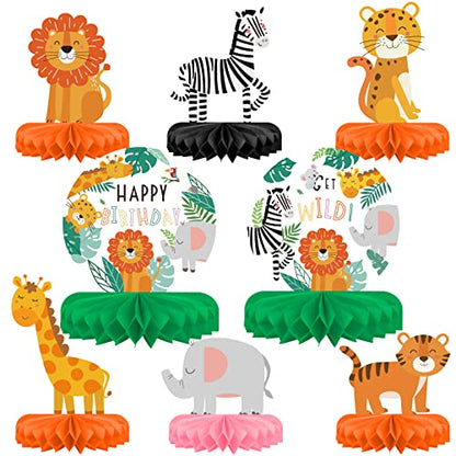 Safari Birthday Decorations Table Centerpiece - Jungle Animals Theme Party Supplies, Honeycomb Table Toppers for Animal Jungle Theme Party Decorations - style: safari