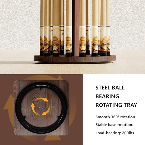 360° Rotating Natural Wood Pool Stick Holder, Floor Stand Billiard Cue Rack, Holds 16 Cues, Storage Organizer for Billiard Room, Easy to Install, Square Base, Billiard Equipment Gift for Men - size: Rotating 16-Rod