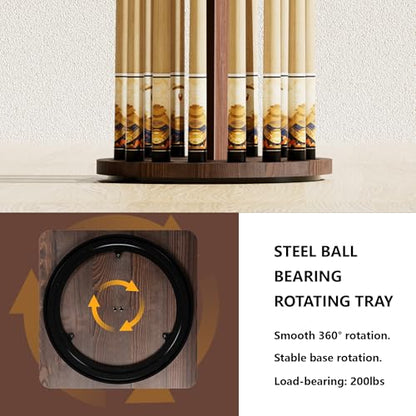 360° Rotating Natural Wood Pool Stick Holder, Floor Stand Billiard Cue Rack, Holds 16 Cues, Storage Organizer for Billiard Room, Easy to Install, Square Base, Billiard Equipment Gift for Men - size: Rotating 16-Rod