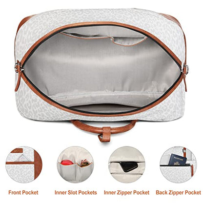 Weekender Bag for Women, Large Overnight Bag Canvas Travel Duffel Bag Carry On Tote with Shoe Compartment 21" 3Pcs Set - color: A07-brown+gray leopard