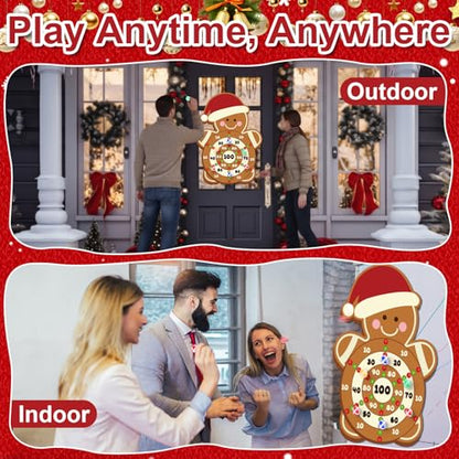Gemscream 12 Pcs Christmas Game Christmas Dart Board Game Set with Large Gingerbread Man Dart Board Sticky Balls 20.87 × 29.53 inches for Merry Xmas Party Gift Decorations Family Games Indoor Outdoor