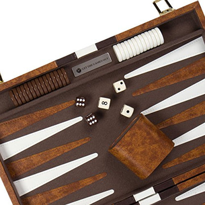 Get The Games Out Backgammon Set for Travel - Small Classic Board Game Case with Strategy Guide & 15 Game Pieces (Brown) - color: Brown, size: Small