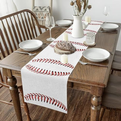 Erosebridal Baseball Table Runner Baseball Themed Table Runners for Kids Boys Teens,Sport Game Rectangular Runner Red White Dresser Runners,13x72 - size: 13" X 72"