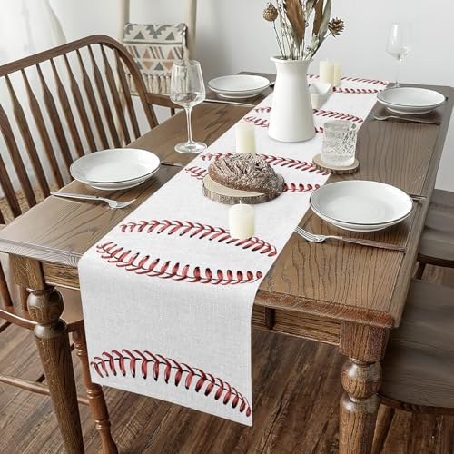Erosebridal Baseball Table Runner Baseball Themed Table Runners for Kids Boys Teens,Sport Game Rectangular Runner Red White Dresser Runners,13x60 - size: 13" X 60"
