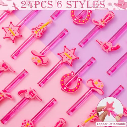 Winrayk Western Cowgirl Party Favors, 24Pcs Disco Cowgirl Mini Bubble Wands for Kids Bubbles Bulk with Detachable Topper (6 Styles), Birthday Gift Retro Rodeo Classroom Prizes Easter Goody Bag Stuffer - style: Cowgirl