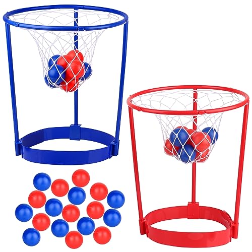 2 Pack Head Hoop Basketball Party Game for Kids and Adults Carnival Game Adjustable Basket Net Headband with 20 Balls for Carnival Party Birthday Party Family Indoor Outdoor Game (Red + Blue) - color: Red+Blue