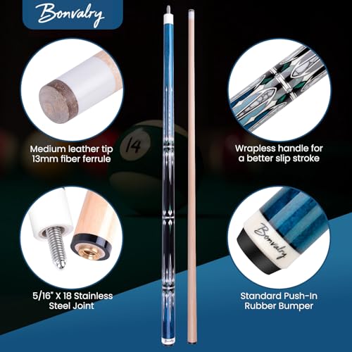 Pool Cue Kit - Stained Maple 58 Inch Pool Stick with Hard Case and Accessories for Billiards Enthusiasts - color: Blue, style: 20oz