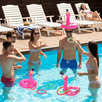 3 PCS Flamingo Inflatable Ring Toss Game - Pool Party Toys Supplies Luau Decorations