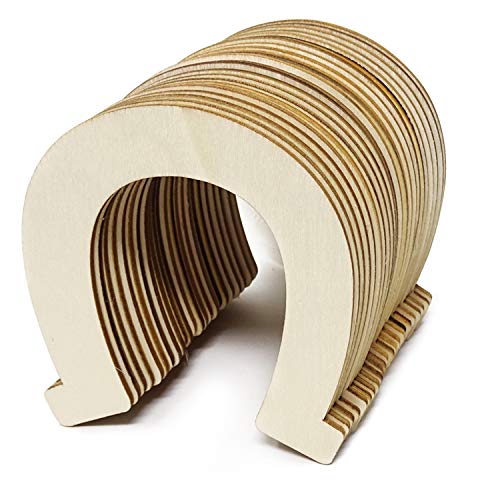Honbay 24PCS Horseshoe Shaped Blank Unfinished Wood Discs Slices for DIY Crafts