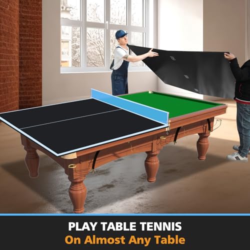 8.5 FT Ping Pong Table Top, Foldable Table Tennis Table for Billiard and Pool Tables, Indoor Table Tennis Conversion Top with Net & Premium Foam Padding - Perfect for Family Game Rooms-Black