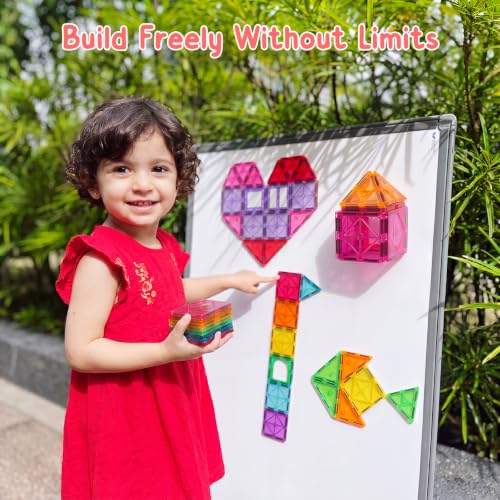 Bmag 100PCS Magnet Building Blocks with 2 Cars for Kids, Magnetic Tiles Stacking Building Set for Boys Girls, STEM Preschool Educational Learning Construction Toy - size: 100