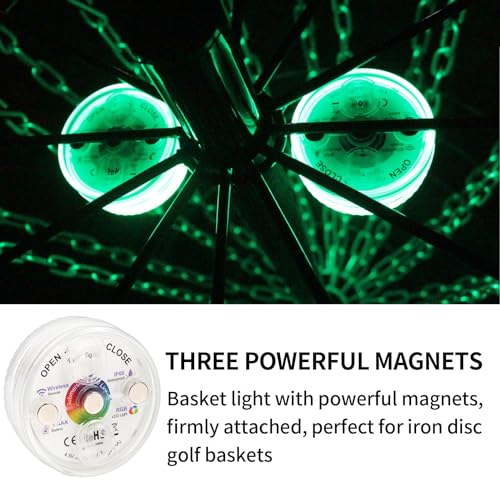 LED Disc Golf Baskets Light 2-Pack with Magnetic Attachment, RF Remote Control, Waterproof, Multi Colored Adjustment Modes for Disc Golf Night Practice