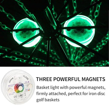 LED Disc Golf Baskets Light 2-Pack with Magnetic Attachment, RF Remote Control, Waterproof, Multi Colored Adjustment Modes for Disc Golf Night Practice