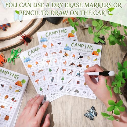 Hoolerry 30 Pcs Scavenger Hunt for Kids Road Trip Game Car Spring Summer Wedding Scavenger Hunt Cards Travel Activities Camping Games Outdoor Indoor Seek Activity for Kids Adults (Camping) - style: Camping