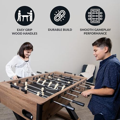 Hathaway Excalibur 54-in Foosball Table for Game Room - with Driftwood Melamine Finish, X-Pattern Base, Chrome Steel Rods, Adjustable Leg Levelers & Manual Scoring Units - Driftwood Finish