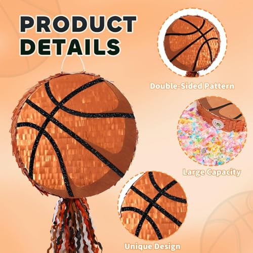 WERNNSAI Basketball Piñata - Basketball Piñata for Boys Kids Sports Birthday Party Decorations Sport Ball Birthday Games for Carnival Events Party Supplies with Blindfold and Bat - style: Basketball 002