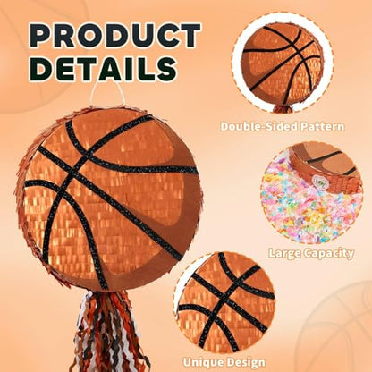 WERNNSAI Basketball Piñata - Basketball Piñata for Boys Kids Sports Birthday Party Decorations Sport Ball Birthday Games for Carnival Events Party Supplies with Blindfold and Bat - style: Basketball 002