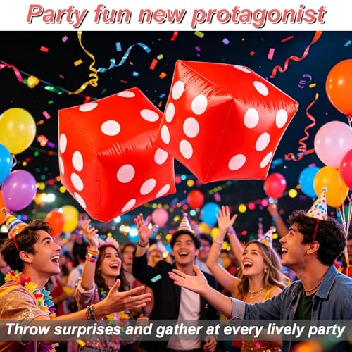 11.8" Jumbo Inflatable Dice, 2pack Outdoor Fun Giant Inflatable Dice Set and 12mm 10pcs Dice for Indoor and Outdoor Broad Game, Ludo and Pool Party (Red) | Includes 0.5 Inch 10 Pcs Dice, Indoor and Outdoor, For Broad Game, Ludo and Pool Party, Giant Infla